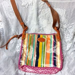 Fossil purse multi colored pin stripes